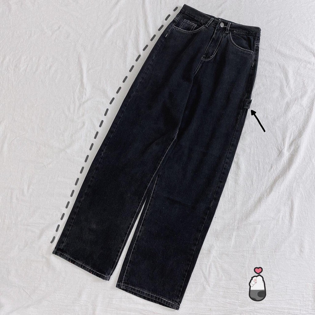 Quần Jeans Nữ Simple Jeans Lưng Cao Dáng Suông Ống Rộng Ulzzang - Gin Store