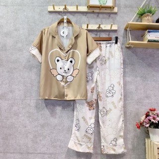 Đồ bộ pijama- Đồ bộ lụa Satin cao cấp hình gấu
