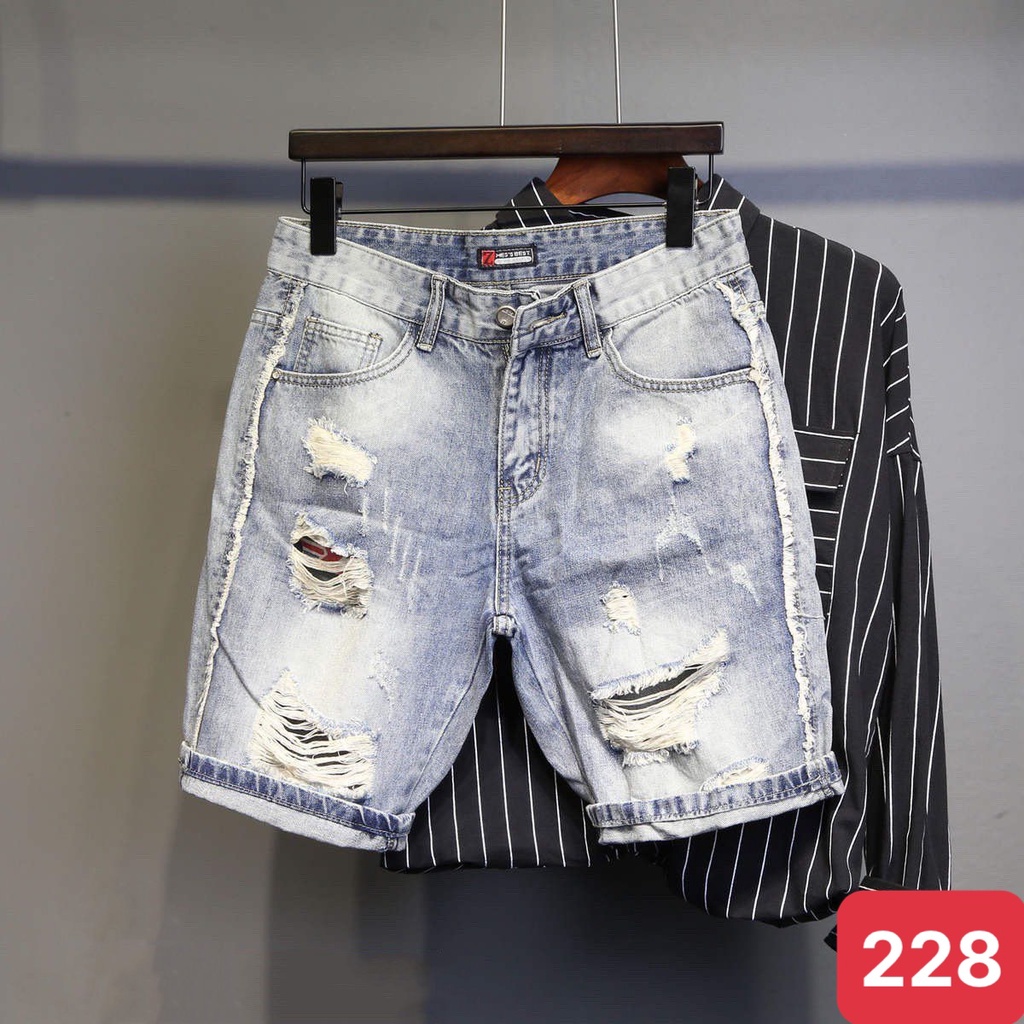 Quần đùi short jean nam màu xanh nhạt trơn rách chất bò cao cấp co dãn 4 chiều đẹp from dáng skinny chuẩn ADO25