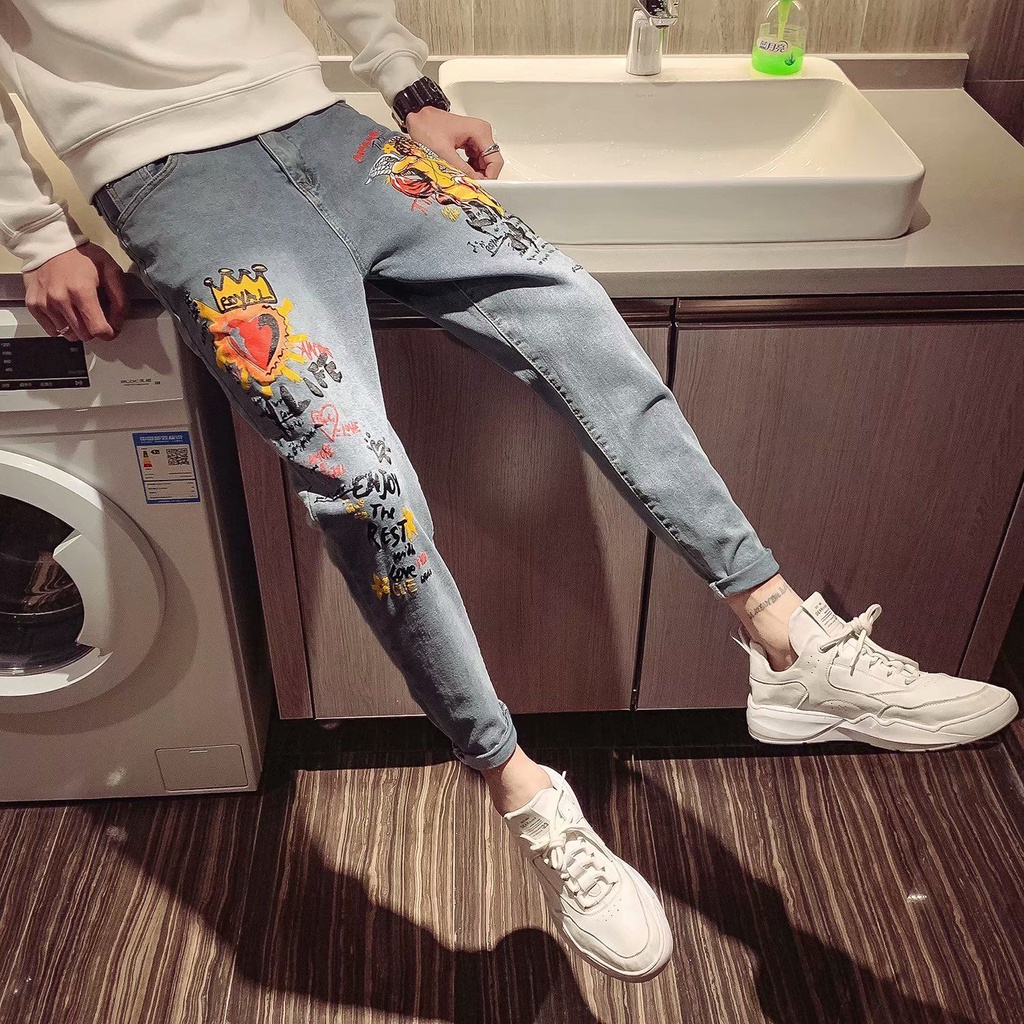 Quần jean cho nam dáng ôm co giãn phong cách thời trang Hàn Quốc