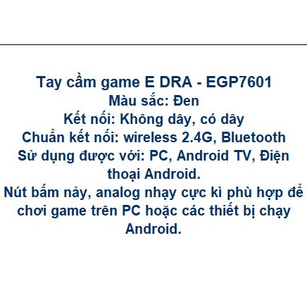 Tay cầm chơi game không dây E-DRA EGP7601 / EGP7602 Wireless ( PC / Android / Smart TV/ PS3)