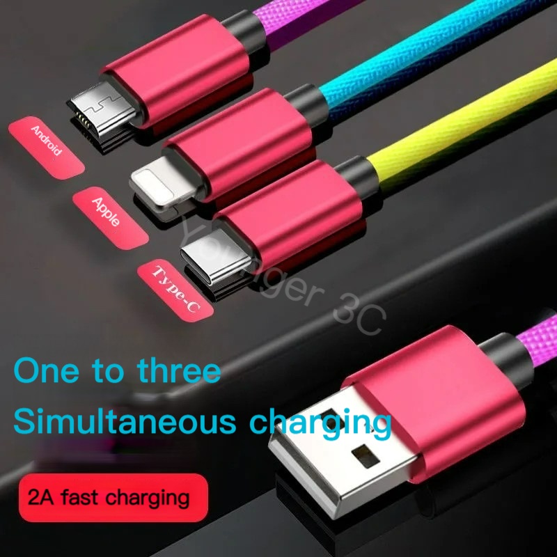 Dây Cáp Sạc Nhanh Usb Type-c 2.5A 3 Trong 1 Màu Cầu Vồng Cho Điện Thoại