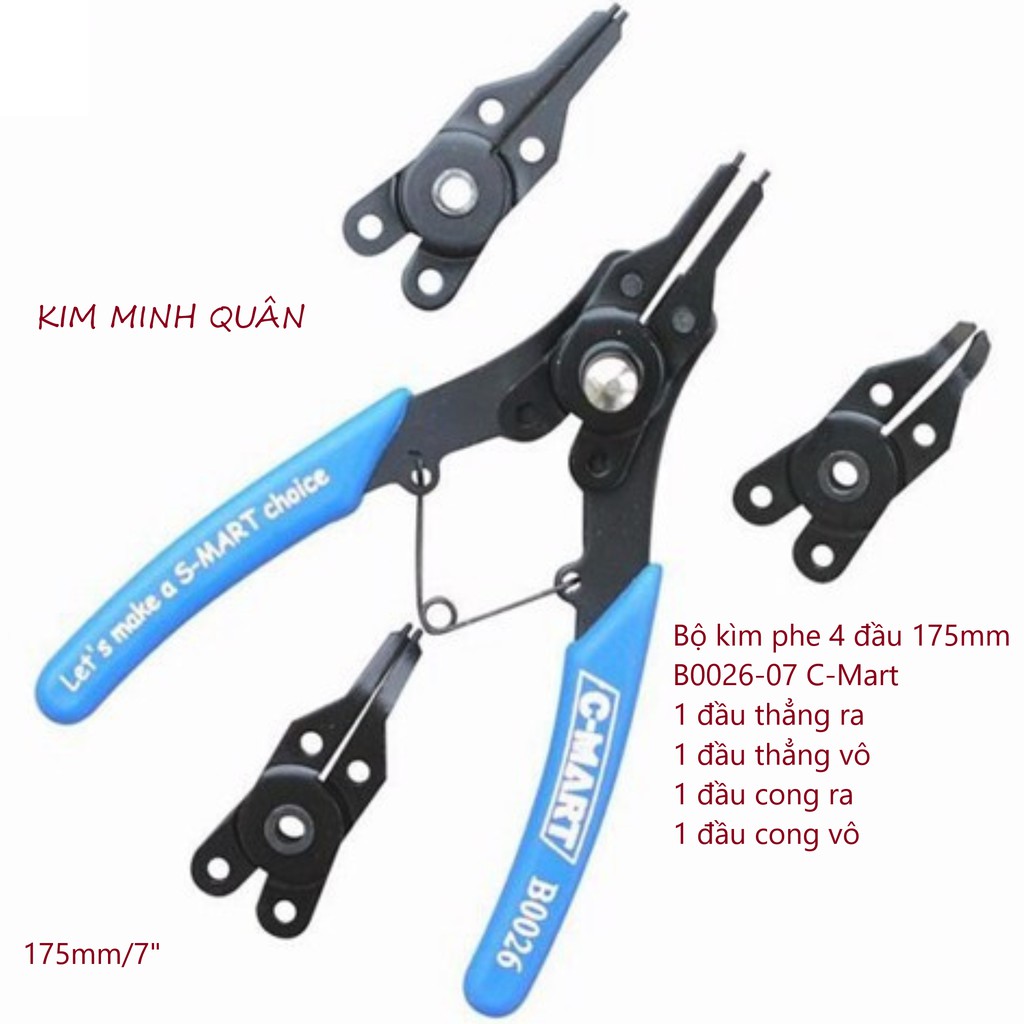 Bộ Kìm Phe 4 Đầu 175mm/7&quot; Thẳng ra - vô , Cong ra - vô  B0027-07 C-Mart