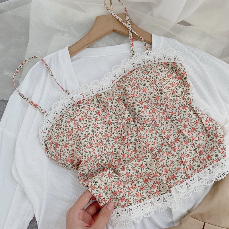 SET 3 MÓN ÁO HOA REN 2 DÂY + CHÂN VÁY KEM XẾP LY + ÁO KHOÁC TRẮNG