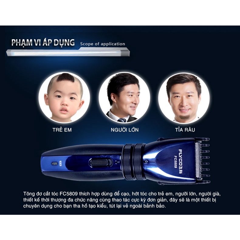 Tông Đơ Cắt Tóc Flyco FC5809VN Điều Chỉnh 9 Cự Ly - Hàng Chính Hãng