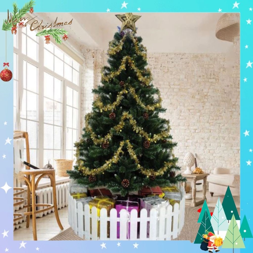 Cây thông noel 3 loại lá gắn trái thông, cây thông noel 2m1 tán lá dày trang trí giáng sinh trong nhà ngoài trời