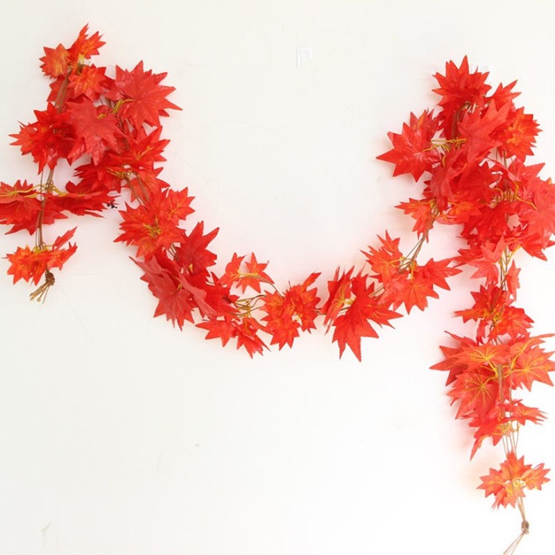 Breezegently 2.4m Artificial Maple Leaves Garland Silk Plastic Red Autumn Ivy Vine Fake Leaf NOVEL