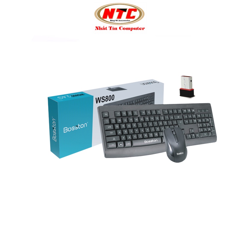 Bộ phím chuột không dây wireless Bosston WS800 - siêu tiết kiệm pin (Đen)