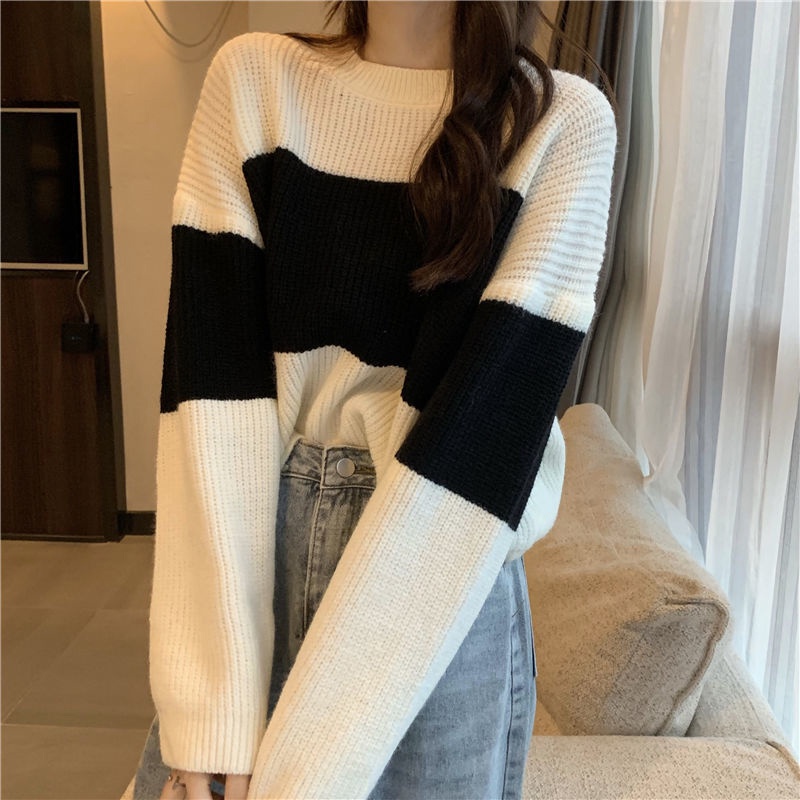 Áo len IELGY tay dài dáng rộng họa tiết sọc thời trang dành cho nữ