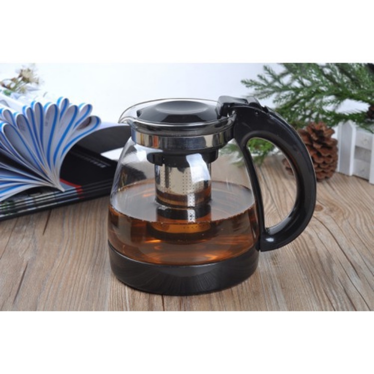 Bình nước thủy tinh có lõi lọc trà inox dung tích 1500ml nắp đậy và quai cầm chống nóng cao cấp