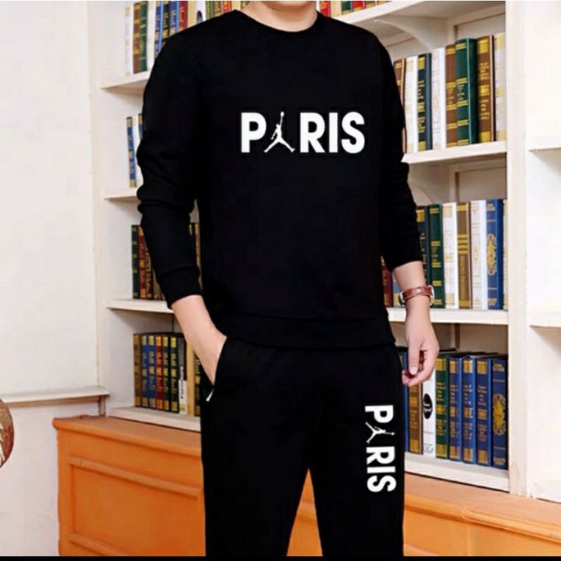 Bộ Nỉ Nam Dài Tay - Đồ Bộ Thể Thao Nam Nỉ Cao Cấp Cổ Tròn . Sét Bộ Thể Thao Nam Thu Đông Paris  Loại 1 MS69