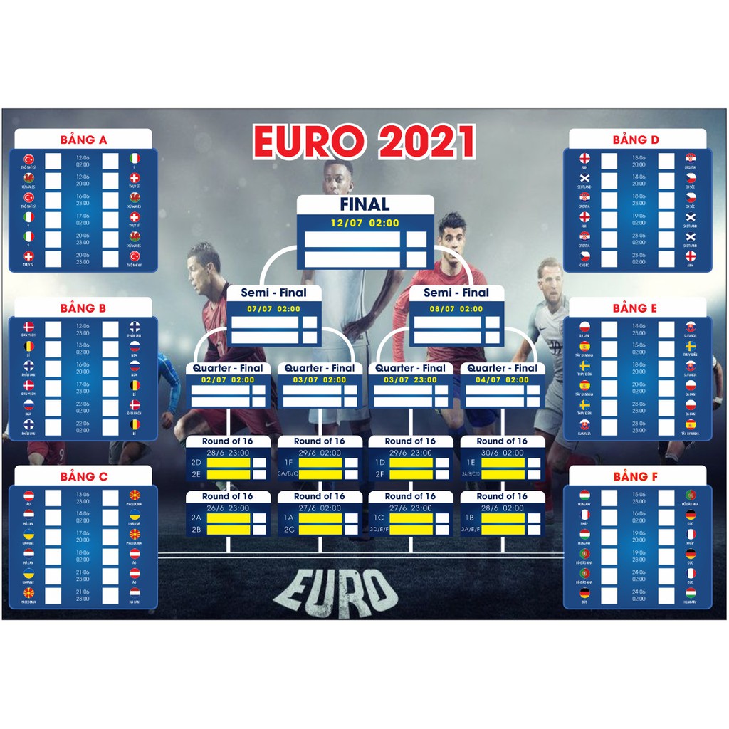 Lịch thi đấu EURO 2021 lấy ngay nhiều kích thước/giá rẻ