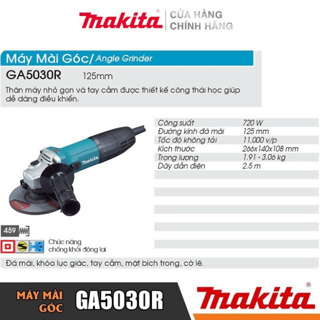 [Chính Hãng] Máy Mài Góc Makita GA5030R(125MM-720W) Bảo Hành Tại Các TTBH Toàn Quốc