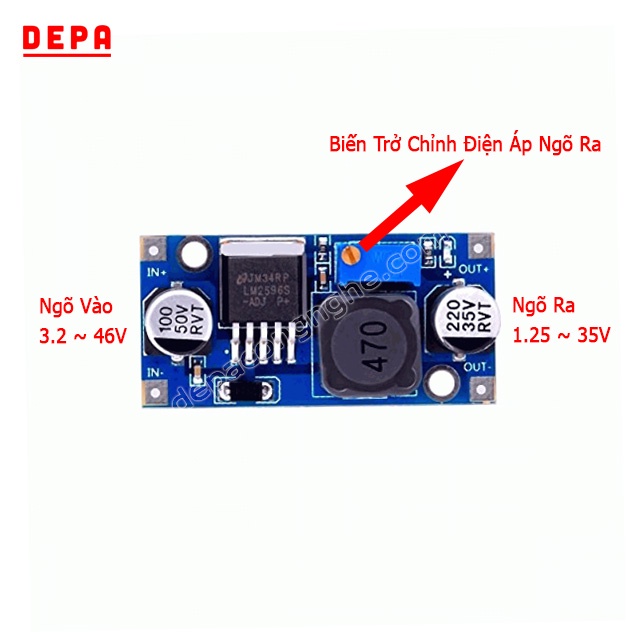 Mạch Hạ Áp, Giảm Áp DC LM2596 3A Adj, Mạch Nguồn Hạ Áp 3V3, 5V, 9V, 12V, Mạch Hạ Áp DC-DC Buck LM2596S