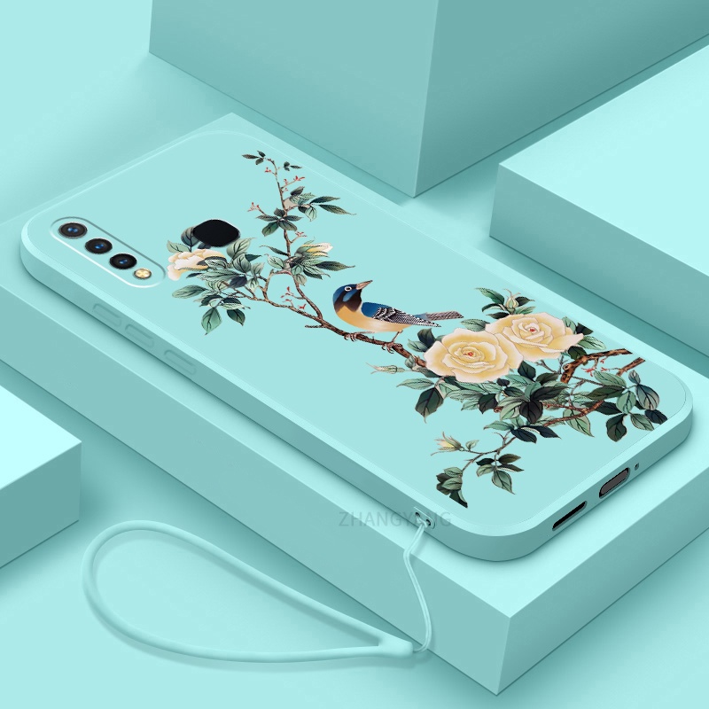 Ốp Điện Thoại TPU Mềm Họa Tiết Hoa Và Chim Có Dây Đeo Cho vivo y19