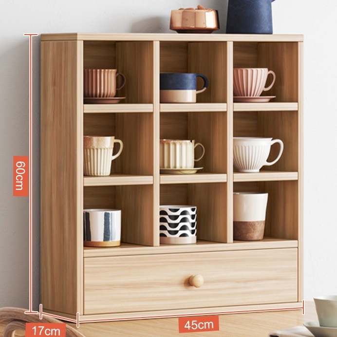 Kệ để cốc đa năng, vân gỗ sang trọng kích thước phù hợp cho các loại cốc và ly, lắp ráp đơn giản, kích thước kệ 60x45x17