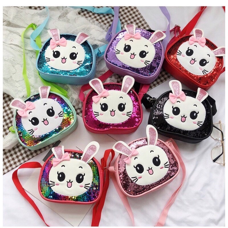 Túi đeo chéo cho bé gái hình thỏ sequin