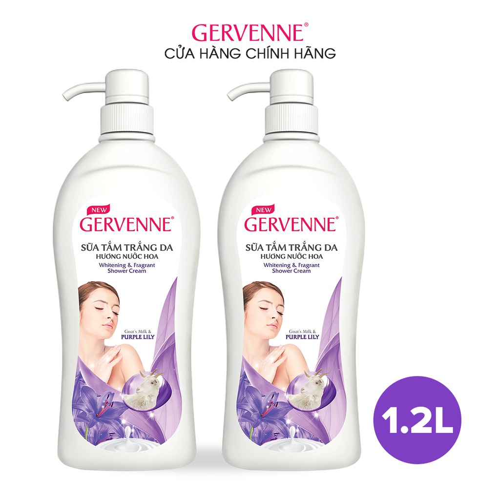 [Mã COSBDAG5 giảm 8% đơn 150k] Combo 2 Sữa tắm trắng da Gervenne Purple Lily 1.2L/chai