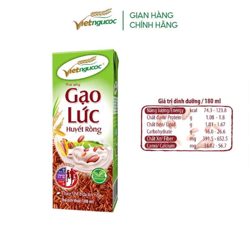 Sữa Ngũ Cốc Gạo Lức Huyết Rồng Việt Ngũ Cốc Lốc 4 hộp, 180 ml / Hộp