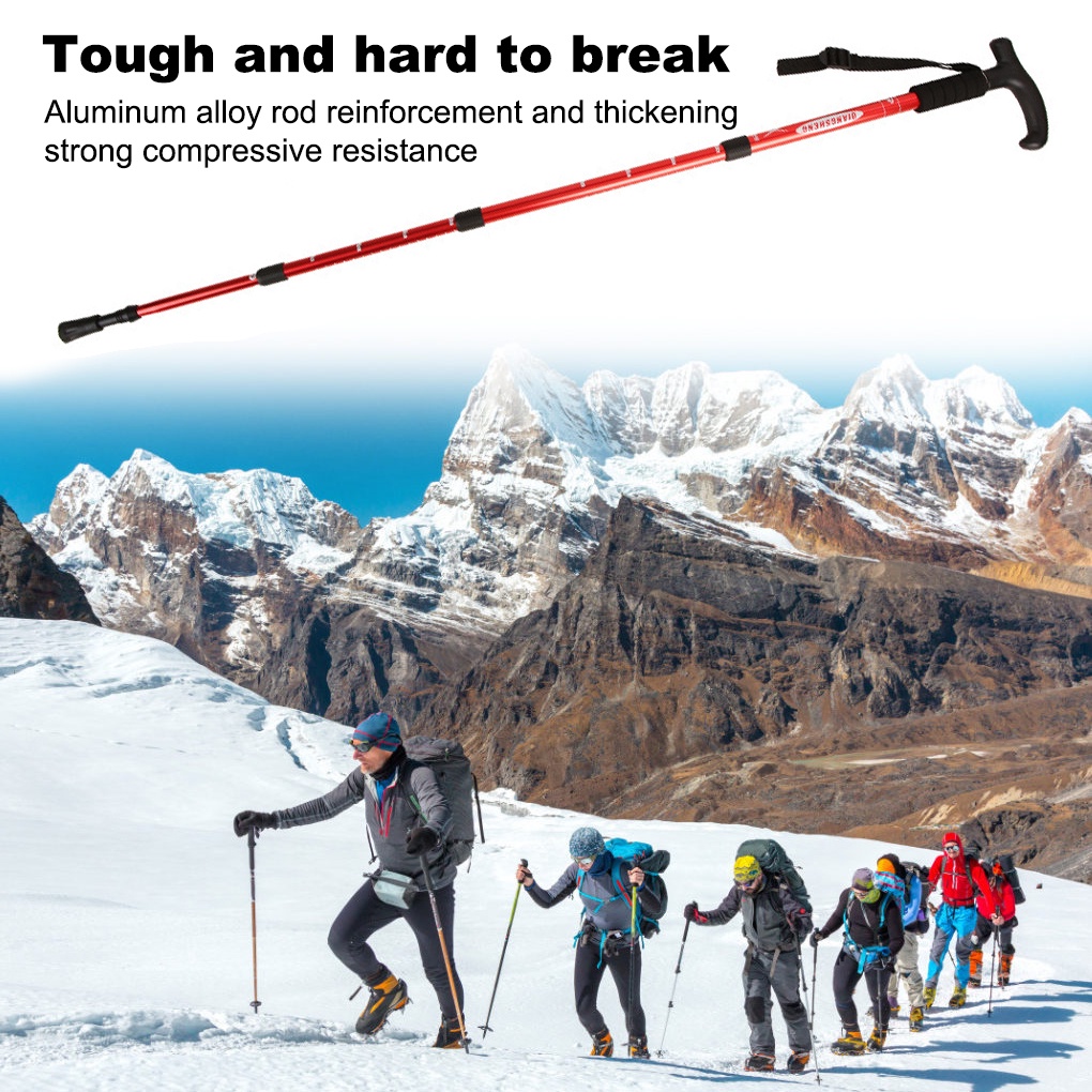 [Global] Trekking Poles Hiking Walking Sticks T Grip Mountaineering Backpacking Crutch Aluminum Alloy Anti-shock