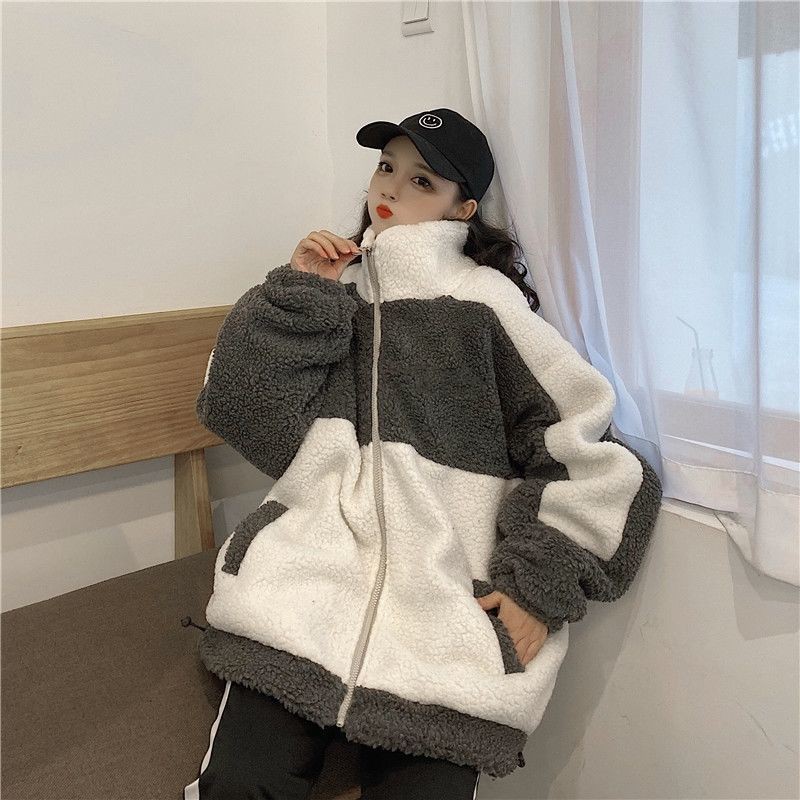 Áo khoác len lông cừu tay dài dáng rộng dày dặn có size lớn 200 jin có khóa kéo 15 ngày cho nữ | BigBuy360 - bigbuy360.vn