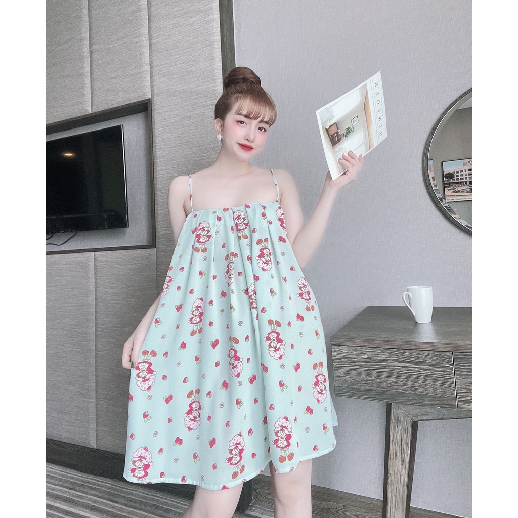 Đầm ngủ nữ sexy váy ngủ 2 dây bigsize lụa mango cao cấp (tặng kèm quần ngủ cùng màu)