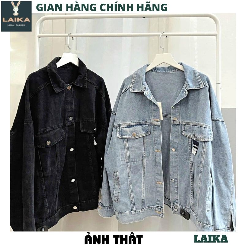 Áo Khoác Nữ Jean UNISEX Form Rộng Nam Nữ Màu Xanh và Đen - Áo khoác bò nữ form rộng suông - LAIKA