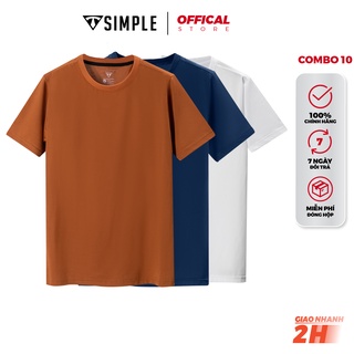 Combo 3 Áo Thun Nam Trơn Thời Trang TSimple Nhiều Màu Navi - Vàng Bò - Trắng