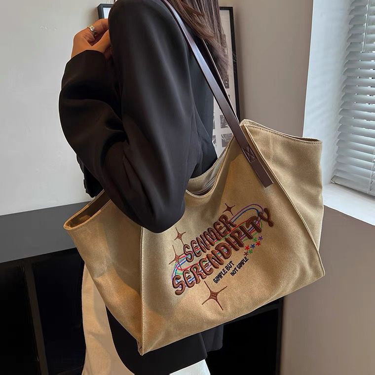 Túi Xách Vải Denim Đen Khóa Kéo Thời Trang Hàn Quốc Cho Nữ