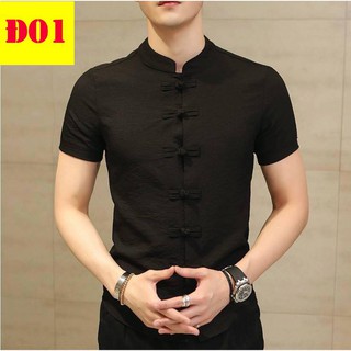 Áo trung niên - đũi 3 màu đen/trắng/xám cổ tàu thanh lịch