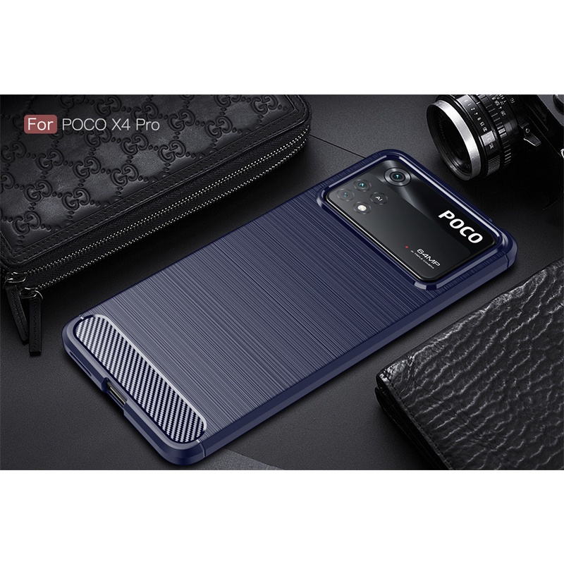 Ốp Điện Thoại Silicon Mềm Phối Sợi Carbon Chống Sốc Siêu Bền Cho Xiaomi Poco X4 Pro M4 Pro 5G