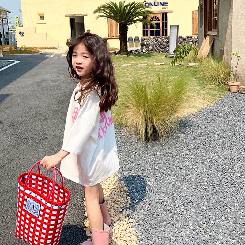 Đầm Thun Cotton Tay Ngắn Dáng Rộng Dài Phong Cách Hàn Quốc Thời Trang Mùa Hè Mới Cho Bé Gái
