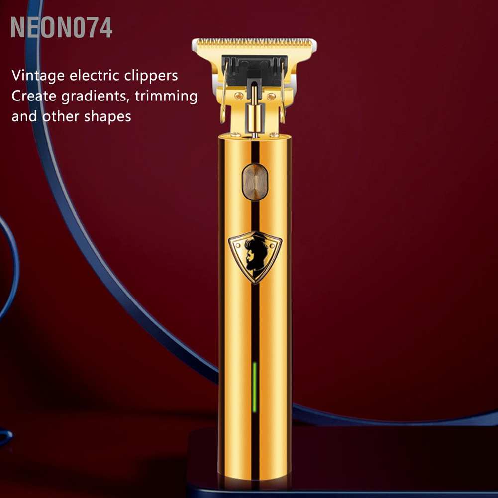 [Hàng mới về] Tông đơ cắt tóc cạo râu điện không dây lưỡi chữ T thép không gỉ 4 cữ dẫn hướng mạ vàng dành cho nam