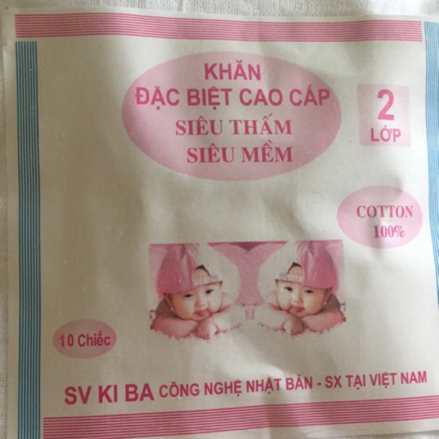30c Khăn sữa kiba 2 lớp cotton (có chứng nhận chất lượng)