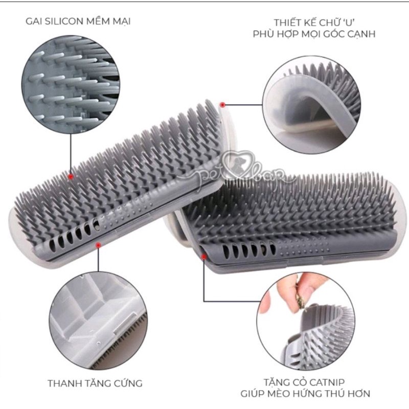 Lược chải lông gắn góc tường cho mèo cọ gồm cỏ mèo( Màu sắc giao ngẫu nhiên)
