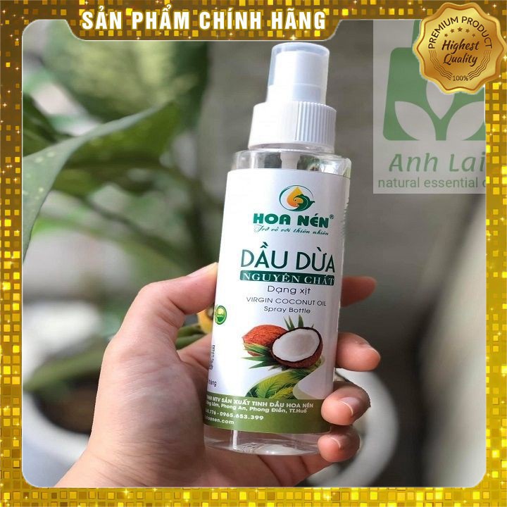 Dầu Dừa Nguyên Chất Hoa Nén 170ml Dạng xịt_Dưỡng ẩm da,Dưỡng tóc,Tẩy trang,Chữa rạn da,Dưỡng môi