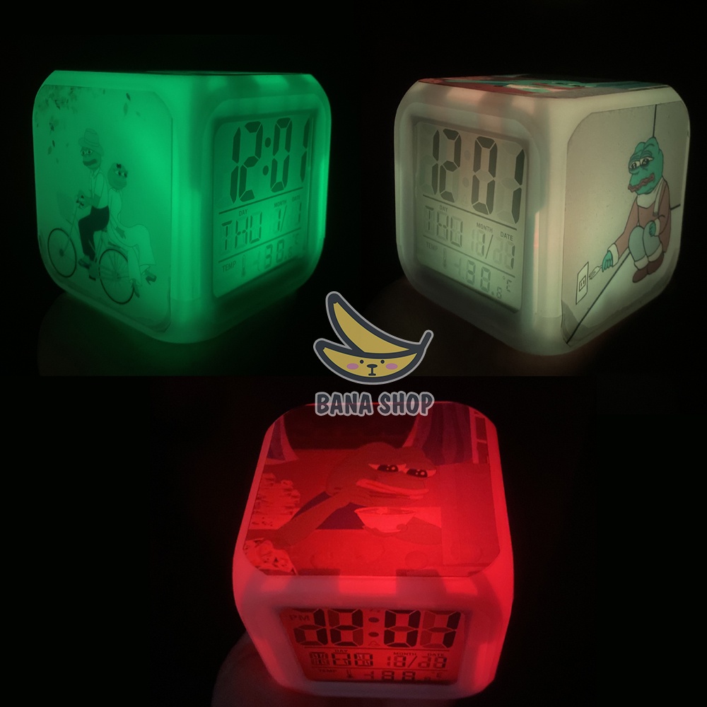 Đồng hồ báo thức kiêm đèn ngủ LED ếch xanh pepe sad frog siêu bựa dành cho vozer - Cảm Biến Ánh Sáng, Nhiệt