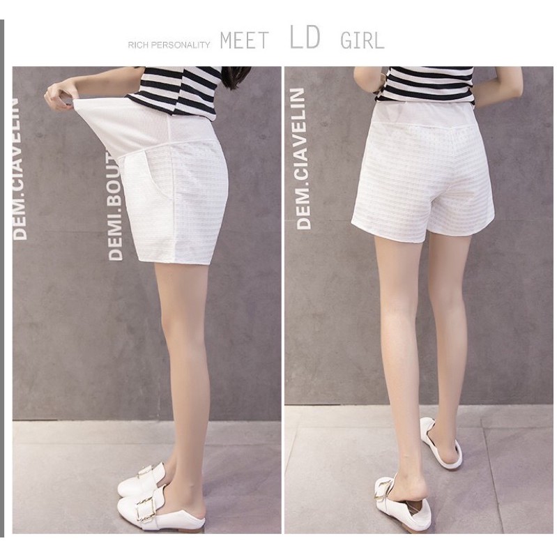 Quần short ống rộng sọc ô caro cho mẹ bầu🍒hàng quảng châu