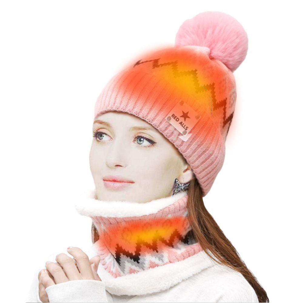 Bộ Mũ Beanie Dệt Kim Giữ Ấm Phối Cục Bông Pom Pom Dành Cho Nam Và Nữ