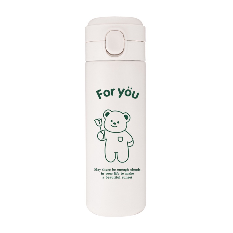 Bình giữ nhiệt chân không 420ml và túi xách tay in hình chú gấu Ohaya dễ thương