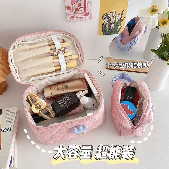 Những bông hoa Túi đựng mỹ phẩm chống thấm nước sức chứa lớn màu hồng trắng dùng khi đi du lịch
