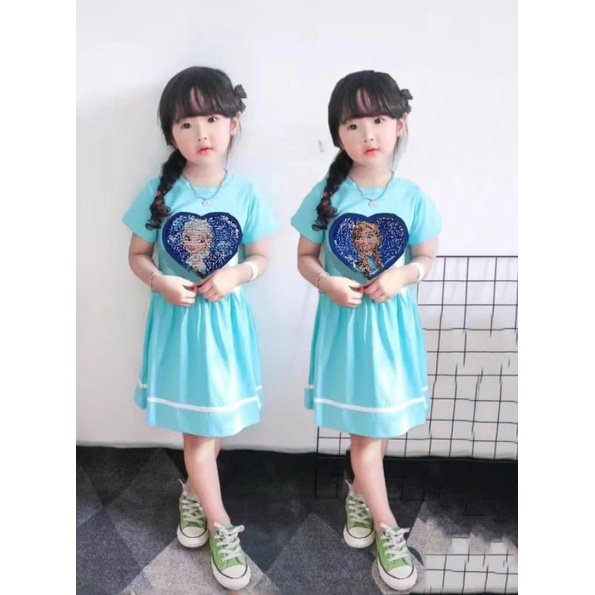 Đầm thun cotton kim sa elsa & anna vuốt đổi hình
