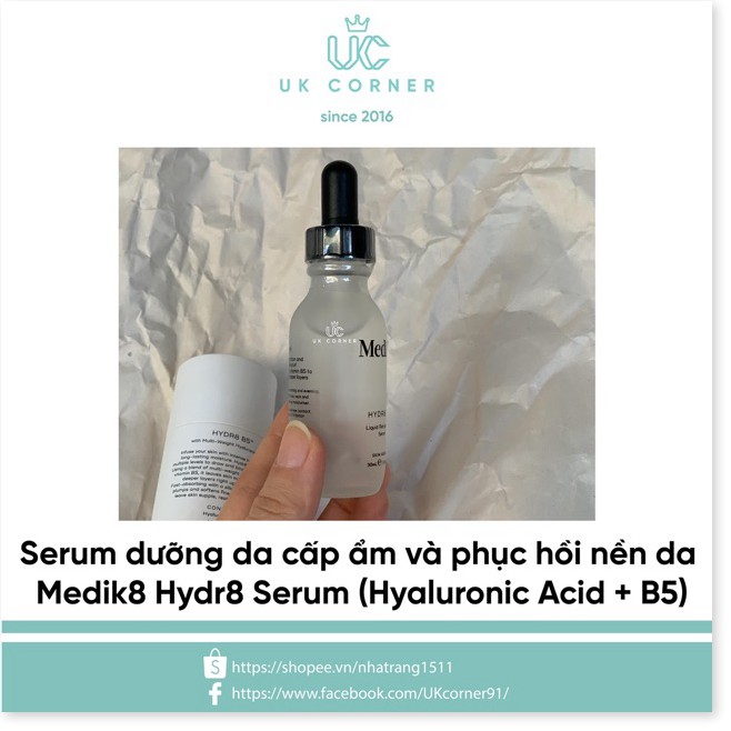 [Mã giảm giá mỹ phẩm chính hãng]] Tinh chất / Serum dưỡng da cấp ẩm và phục hồi nền da Medik8 Hydr8 Serum (Hyaluronic Ac