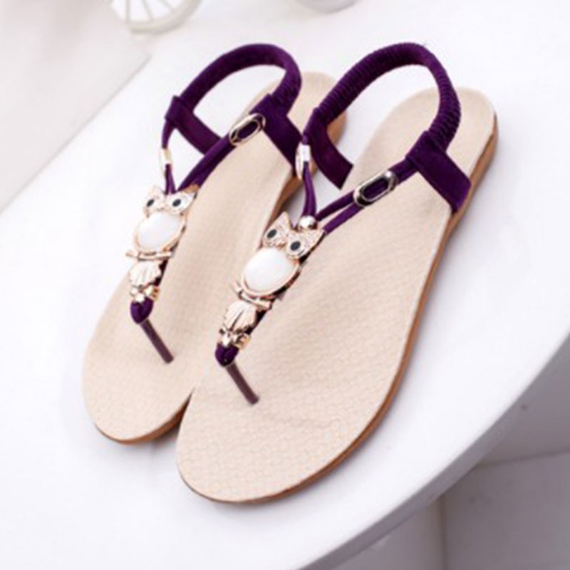 Giày Sandal xỏ ngón đính đá hình chim cú mèo phong cách Bohemian | BigBuy360 - bigbuy360.vn