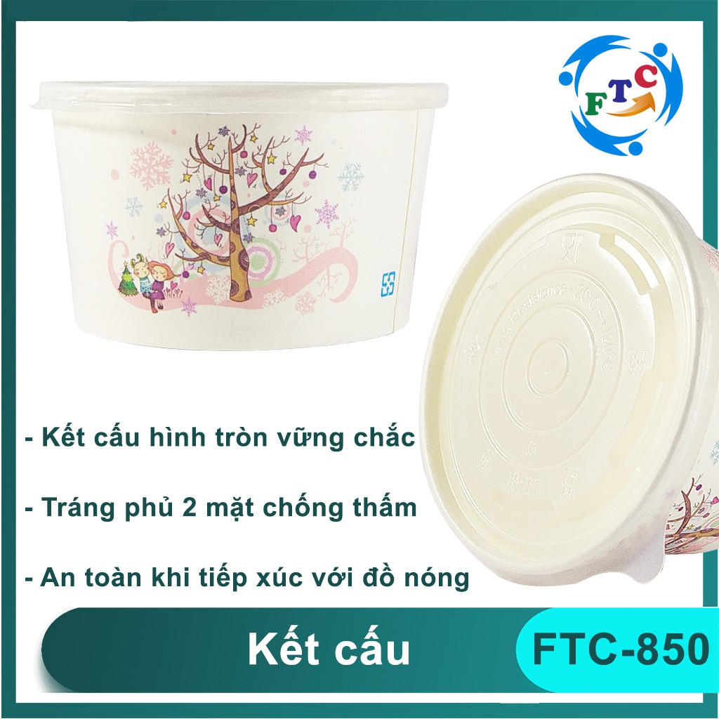 100 Hộp Giấy Tô Giấy Thực Phẩm FTC 🥗 850ML Chất Liệu Giấy Cao Cấp Dùng 1 Lần Đựng Cháo, Bún, Phở, Đồ Ăn Mang Về