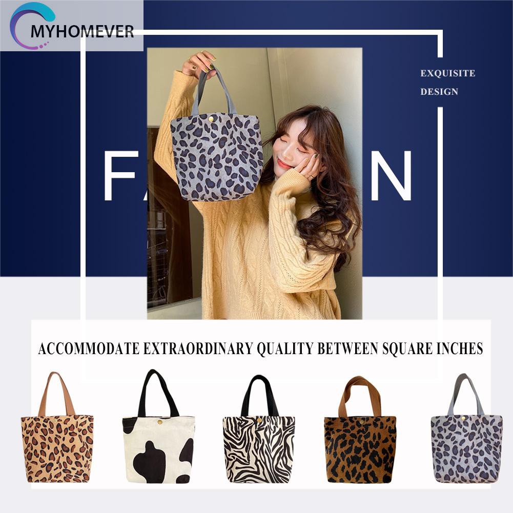 túi Casual Corduroy Bento Handbag Women Animal Print Portable Lunch Storage Bag nữ