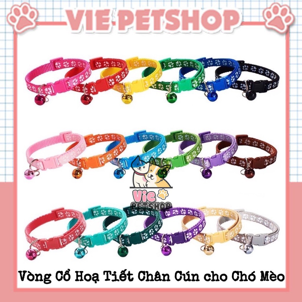 Vòng Cổ Họa Tiết Chân Cún Cho Chó Mèo Dưới 8Kg 1cm | Vie PETSHOP