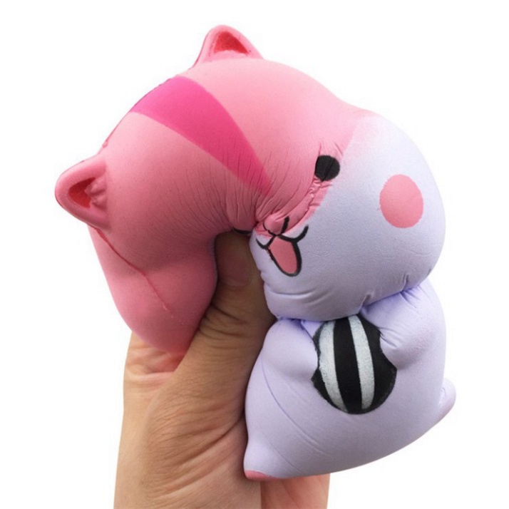 SQUISHY chuột sóc màu hồng má hồng lè lưỡi tay cầm bóng