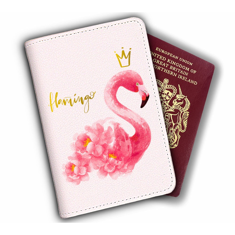 Bao Da Hộ Chiếu Và Phụ Kiện HỒNG HẠC - Ví Đựng Passport Du Lịch Cover Holder FLAMINGO Dễ Thương Cá Tính - LT022