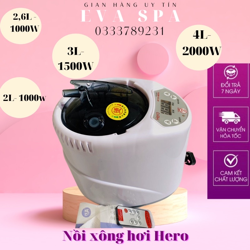 Nồi xông hơi 2.6l Hero Tặng hướng dẫn gội đầu dưỡng sinh chuẩn đông y